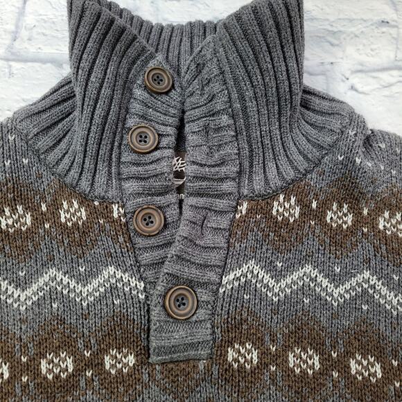 Gray Timberland Convertible Button Mock Turtleneck Fair Isle Sweater size Large - Picture 8 of 16